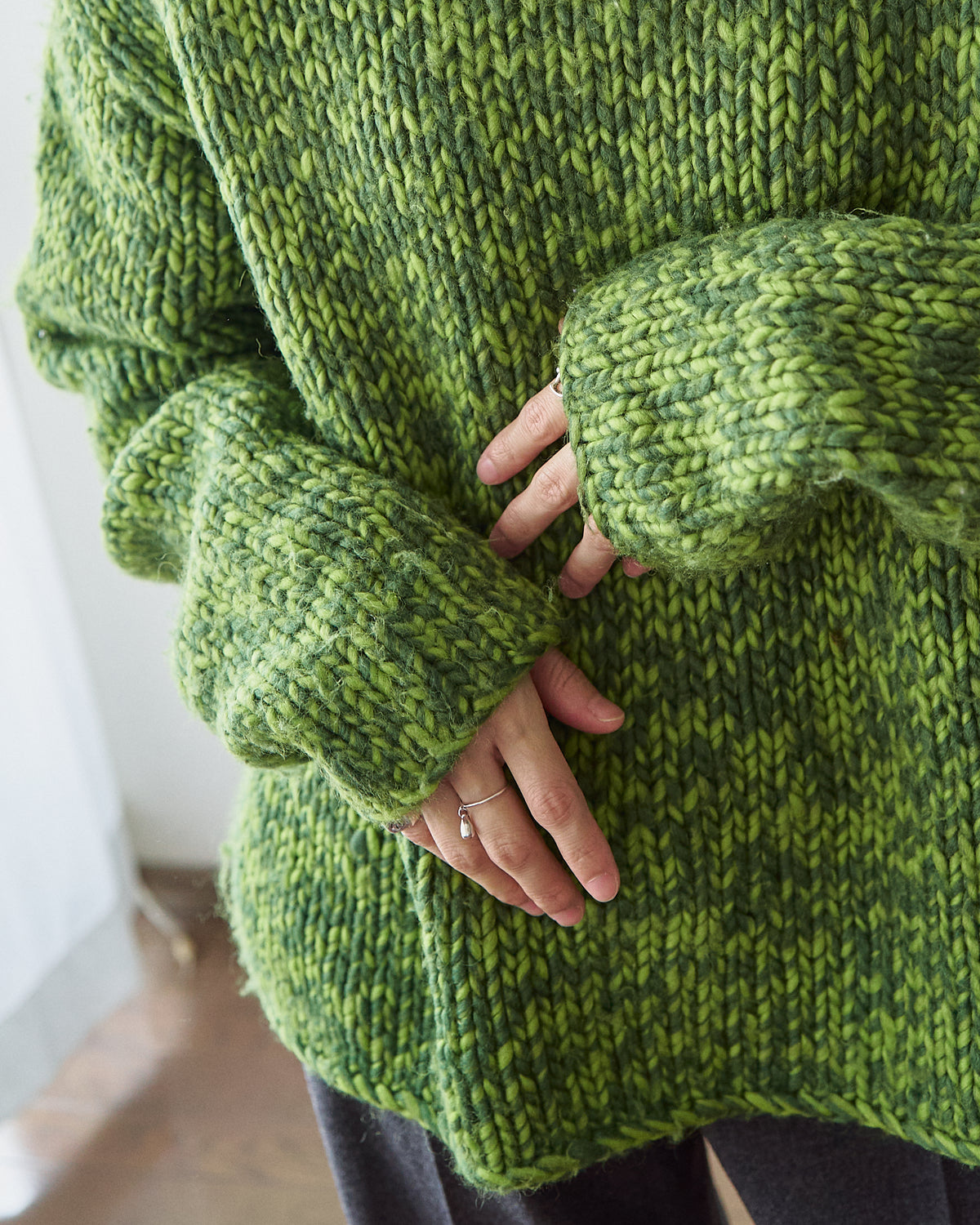 【SIZE S-M】 -00s DKNY  Wool Mock Neck Sweater / Green Melange