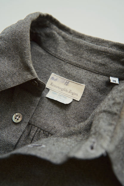 【SIZE L】80's-90s ERMENEGILDO ZEGNA Melange Flannel Cotton Shirt / Charcoal Grey