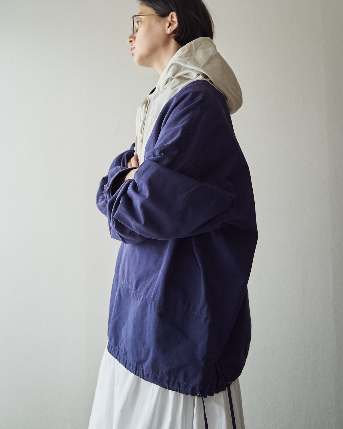 【SIZE XL】90's J.CREW Cotton Two-Tone Pullover Anorak / Navy x Ivory