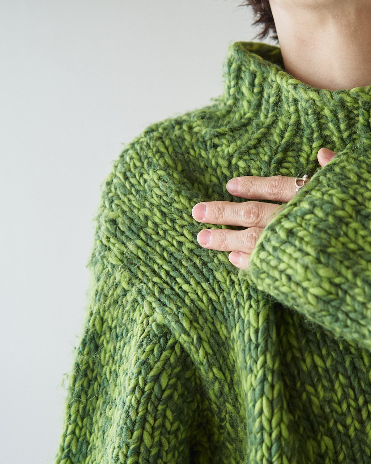 【SIZE S-M】 -00s DKNY  Wool Mock Neck Sweater / Green Melange