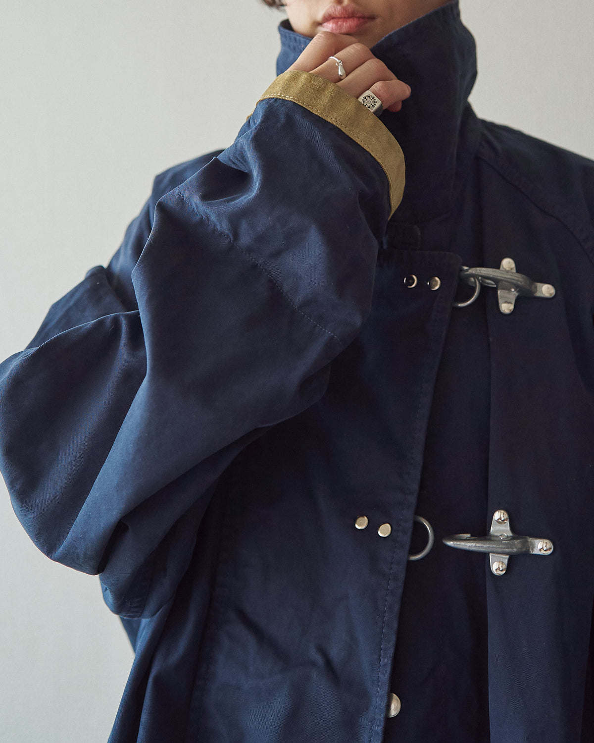 【SIZE L】-90s FAY Cotton Canvas Fireman Toggle Coat / Navy