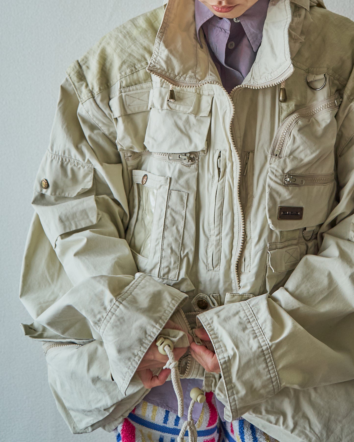 90-00s PAUL & SHARK Cotton Multi-Pocket Detachable-Sleeve Photographer Jacket / Ecru