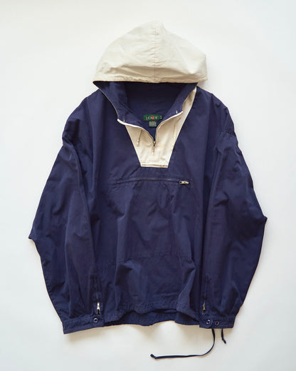 【SIZE XL】90's J.CREW Cotton Two-Tone Pullover Anorak / Navy x Ivory