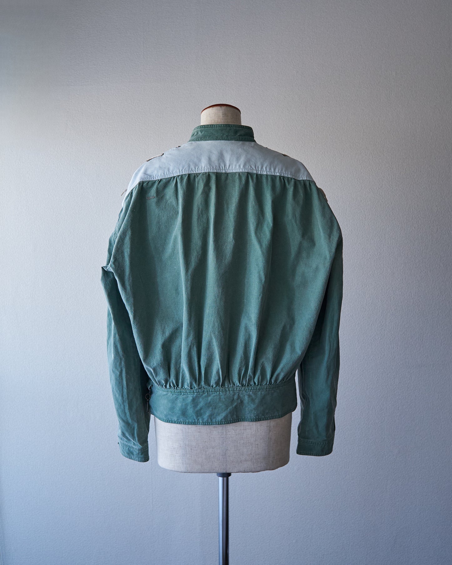 90s ALLEGRI Two-Tone  Lace-Up Shoulder Cotton Blouson / Sage