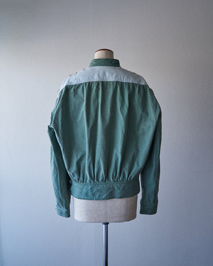 【Size M-L】90s ALLEGRI Two-Tone  Lace-Up Shoulder Cotton Blouson / Sage