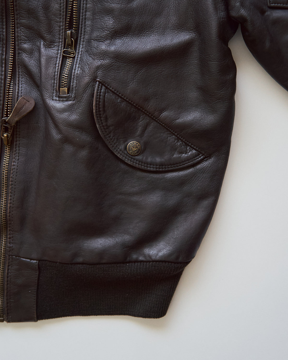 【SIZE L】-90s ARMANI JEANS  Leather Flight Bomber Jacket / Brown