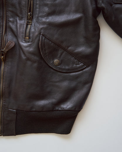 【SIZE L】-90s ARMANI JEANS  Leather Flight Bomber Jacket / Brown