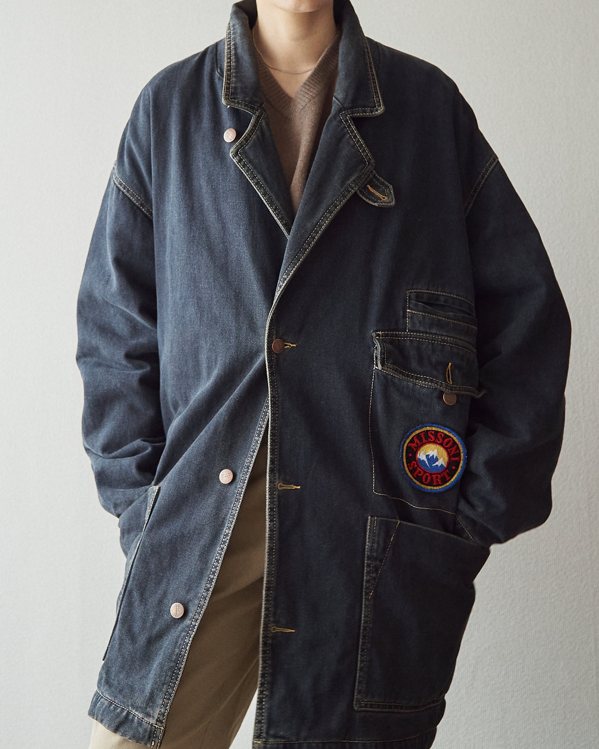 【SIZE L】-90s MISSONI SPORT Overdyed Denim Chore Coat / Black