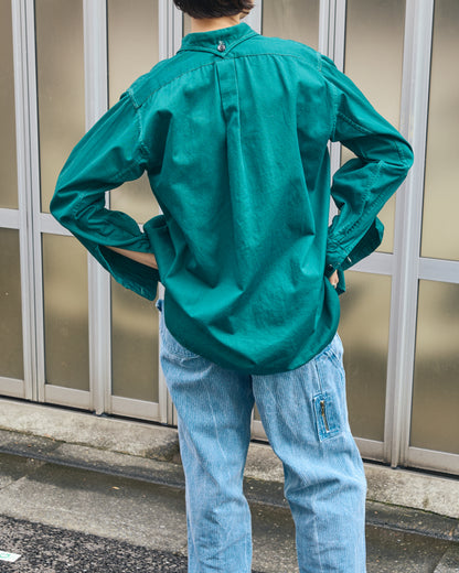 【SIZE S】1950-60s French Cotton Twill Back-Button Work Shirt / Deep Teal