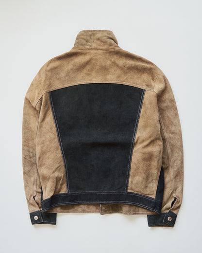 【SIZE M-L】90s DIESEL Suede Two-Tone Trucker Jacket / Beige Black