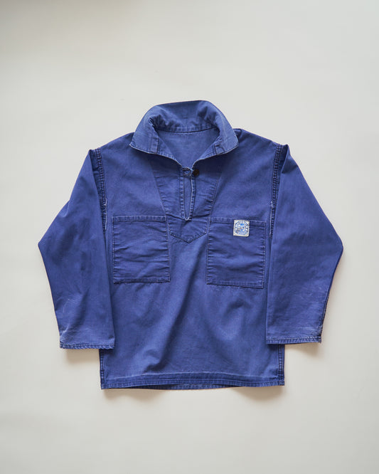 【Size S】~70s LE GLAZIK Cotton Canvas Faded French Fisherman Pullover Smock / Blue