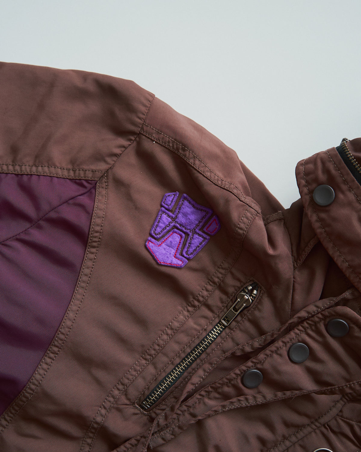 【SIZE M-L】00s DIESEL Multi-Zip Curved Bomber Jacket / Brown Purple