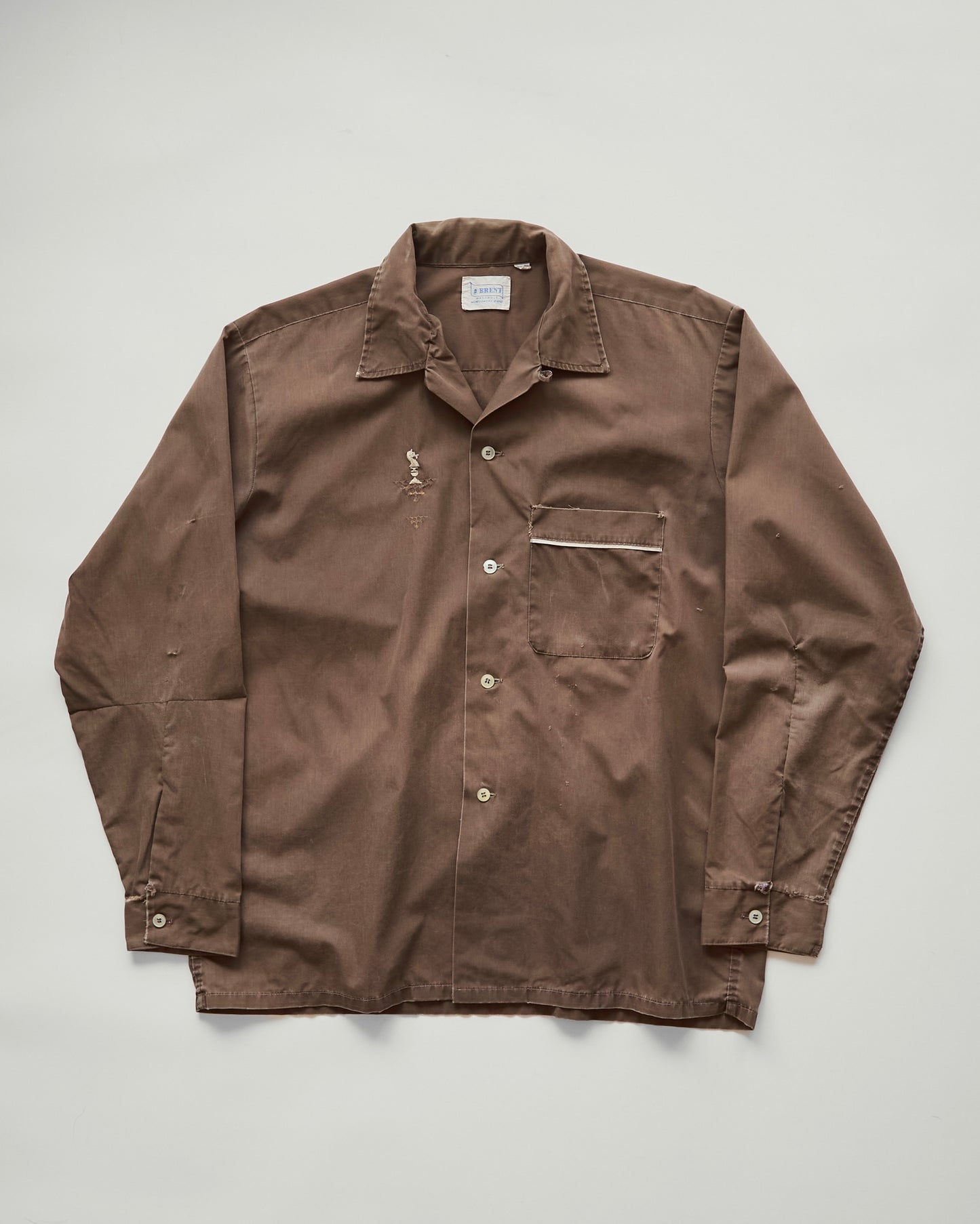 【Size S-M】 -60s BRENT  Chess Emblem Loop Collar Cotton Shirt / Brown