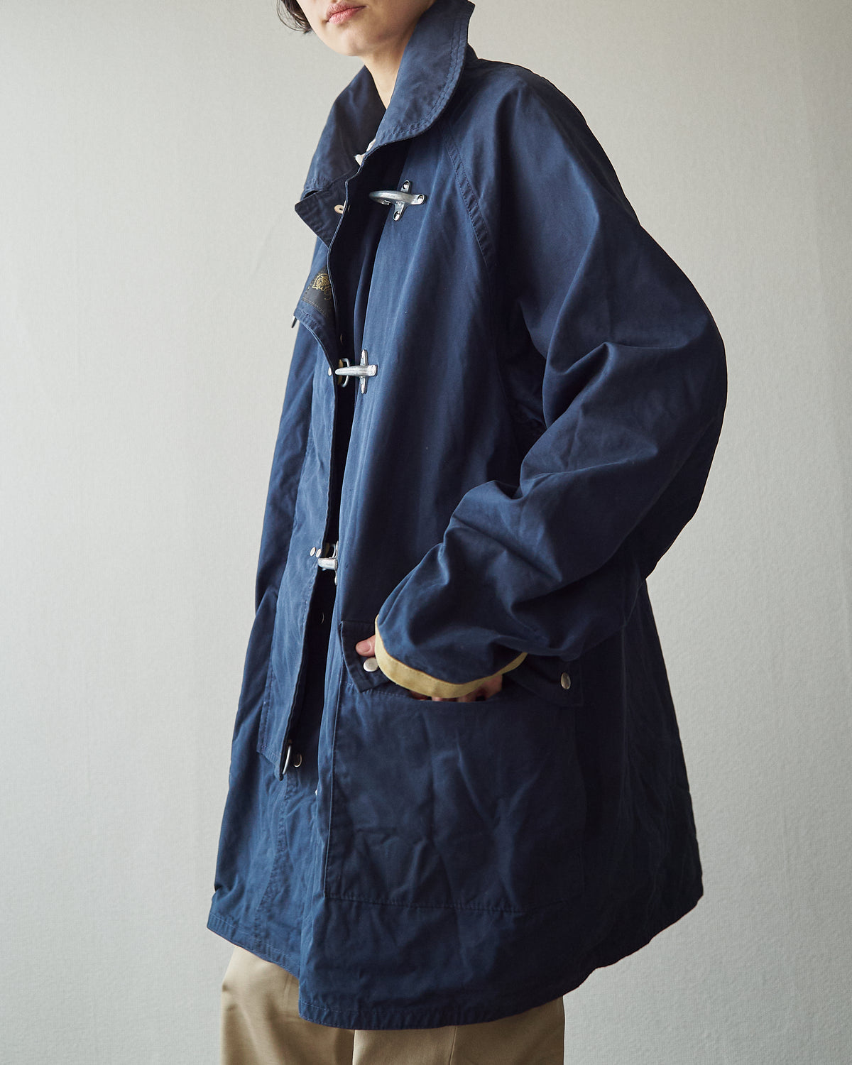 【SIZE L】-90s FAY Cotton Canvas Fireman Toggle Coat / Navy