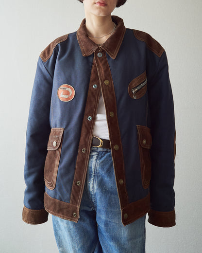 【SIZE L】90s DIESEL Cordura Nylon Suede Elbow-Patc Trucker Jacket / Black