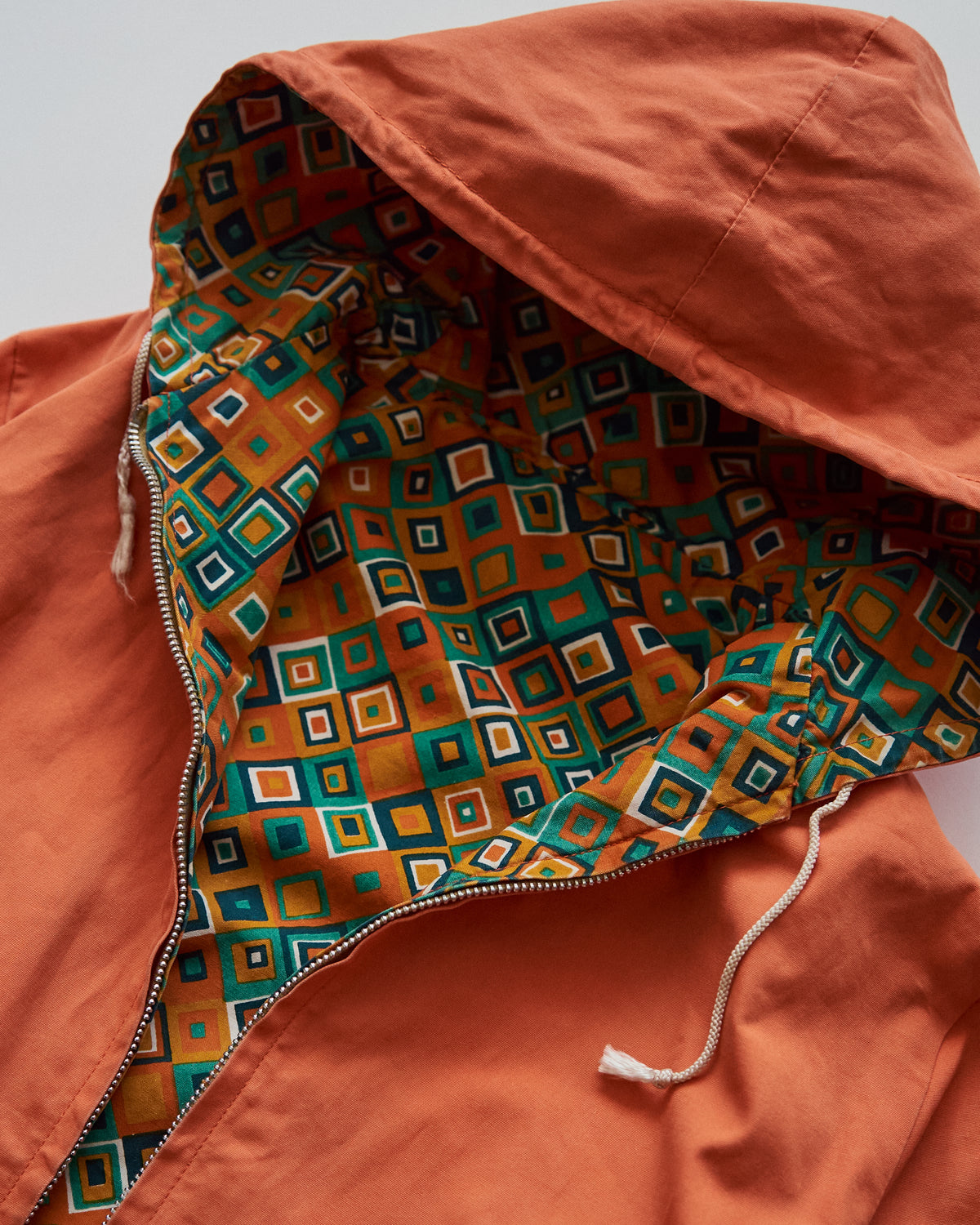 【SIZE S】70s Reversible Cotton Op-Art Geometric Print Ski Parka / Orange Multi