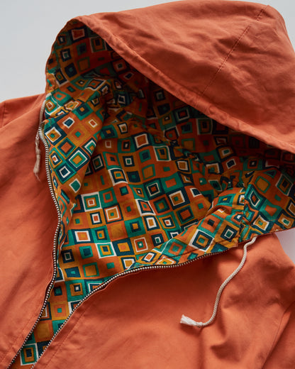 【SIZE S】70s Reversible Cotton Op-Art Geometric Print Ski Parka / Orange Multi