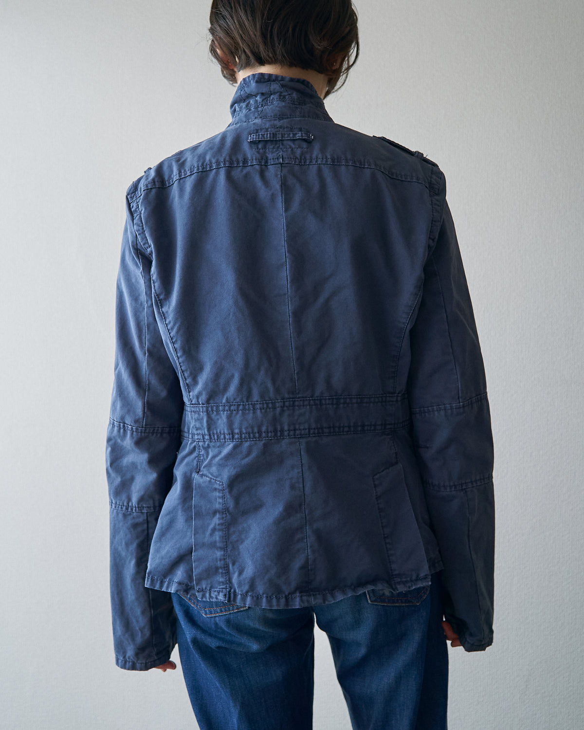 【SIZE S】ARMANI JEANS Garment-Dyed Cotton Convertible-Collar Field Jacket / Navy