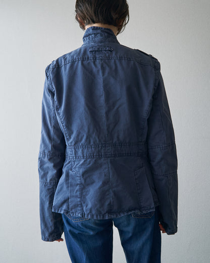 【SIZE S】ARMANI JEANS Garment-Dyed Cotton Convertible-Collar Field Jacket / Navy