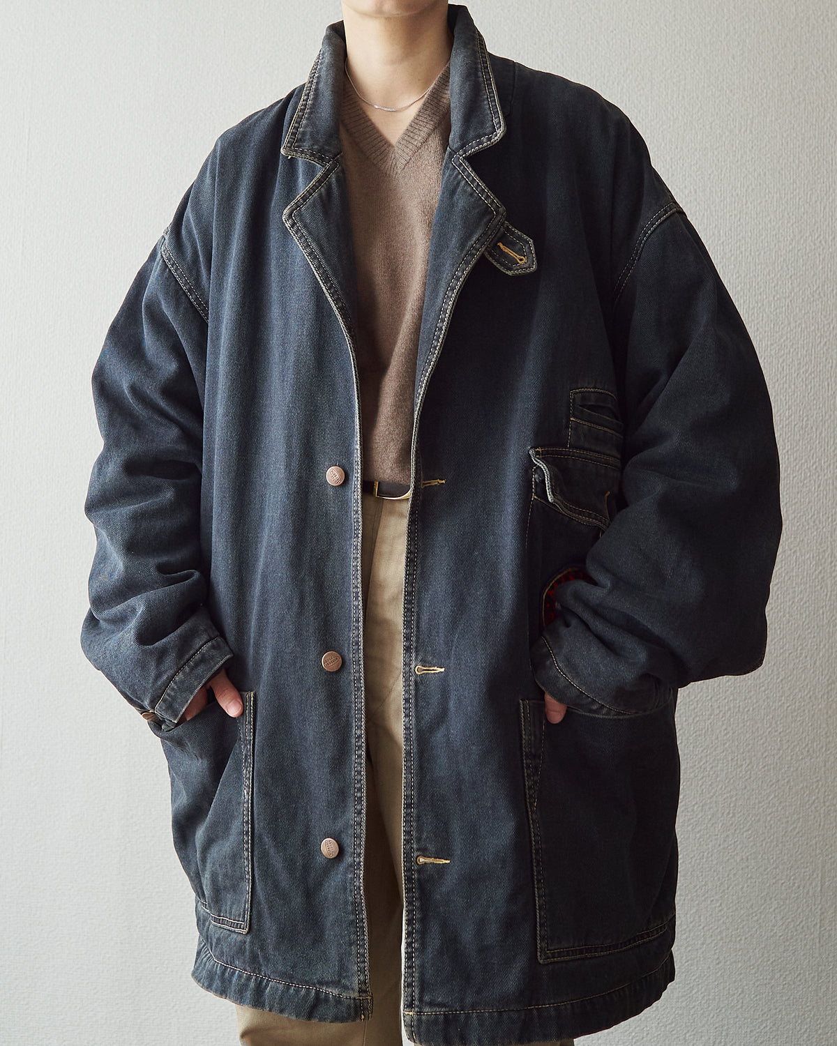 【SIZE L】-90s MISSONI SPORT Overdyed Denim Chore Coat / Black