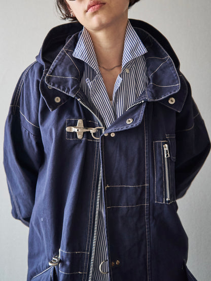 【SIZE L】OXER Cotton Detachable Hood Fireman-Hook  Coat / Navy