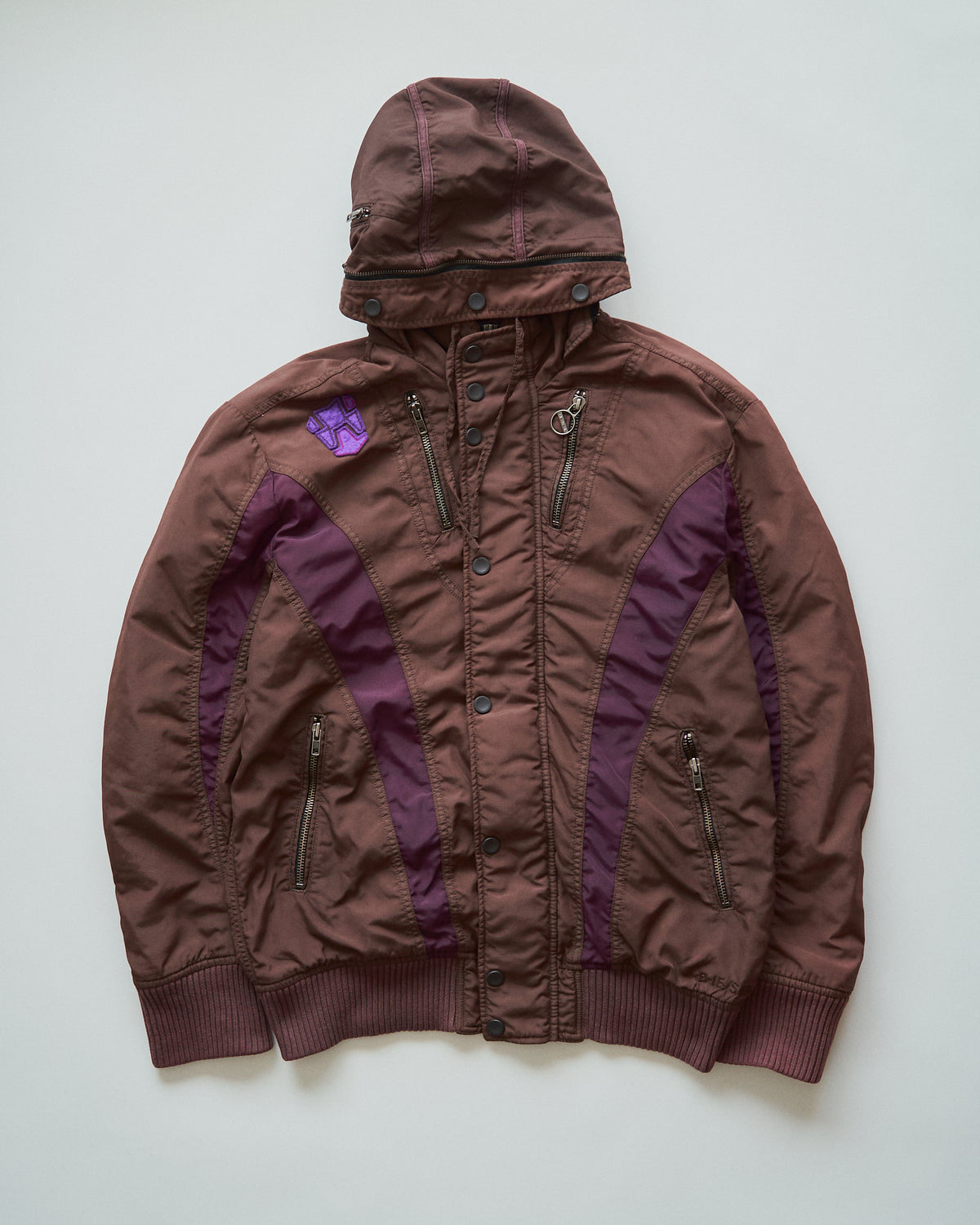 【SIZE M-L】00s DIESEL Multi-Zip Curved Bomber Jacket / Brown Purple