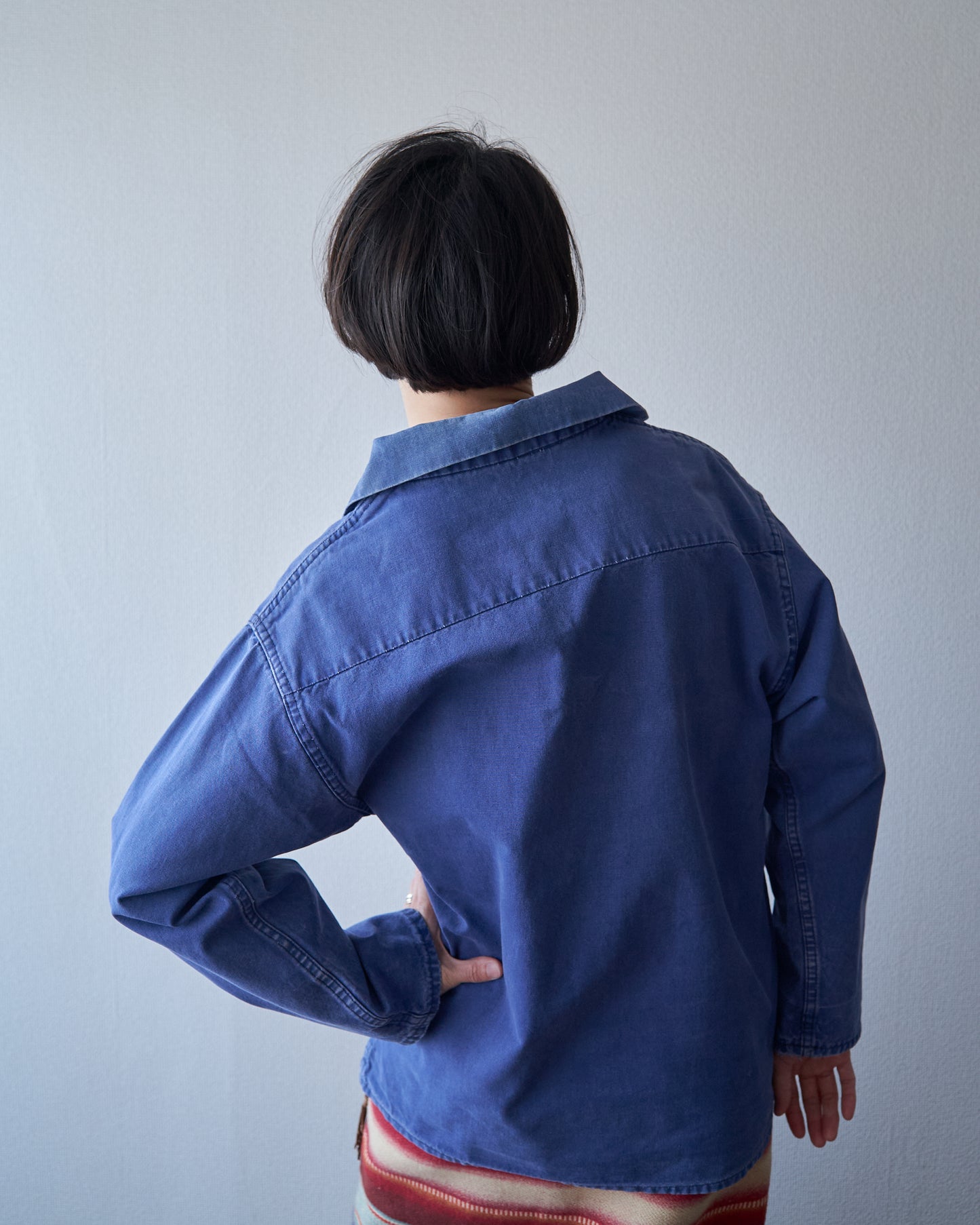 ~70s LE GLAZIK Cotton Canvas Faded French Fisherman Pullover Smock / Blue