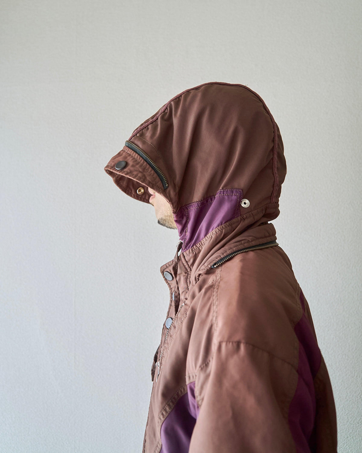 【SIZE M-L】00s DIESEL Multi-Zip Curved Bomber Jacket / Brown Purple