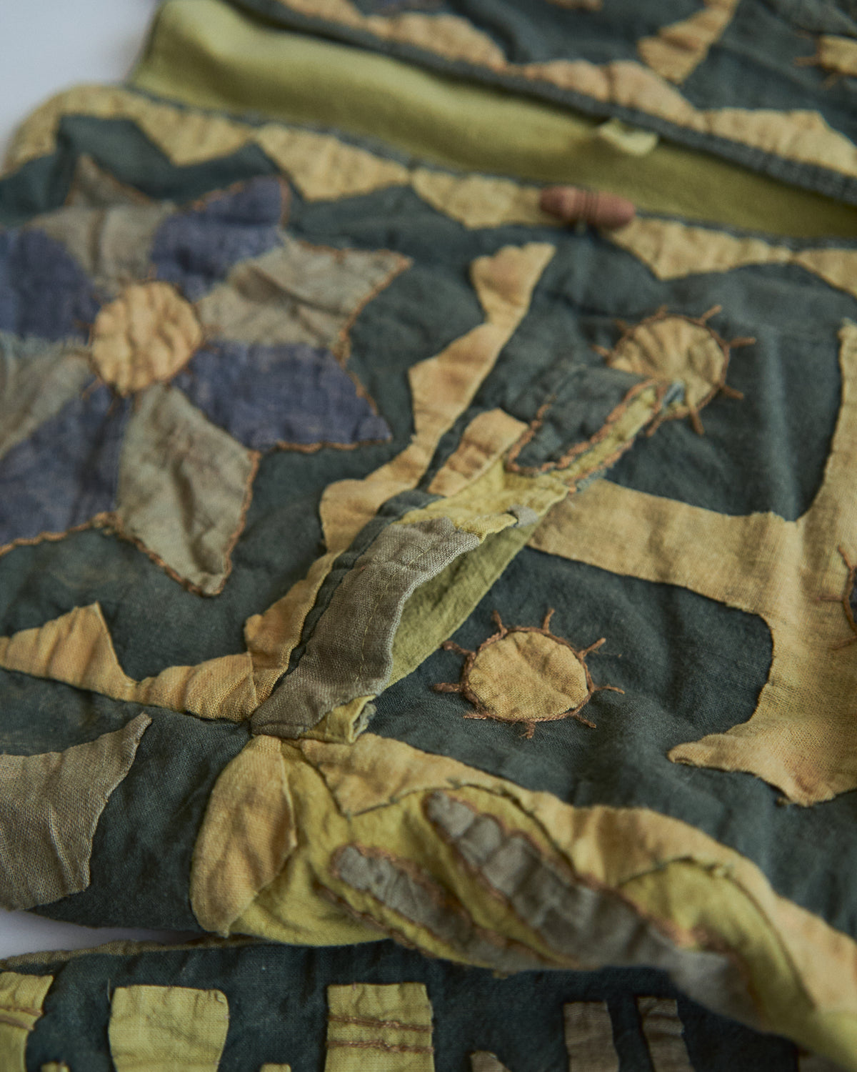 【SIZE S】Unknown Cotton Applique Patchwork Jacket / Olive & Mustard