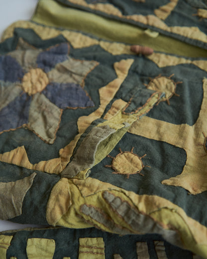 【SIZE S】Unknown Cotton Applique Patchwork Jacket / Olive & Mustard