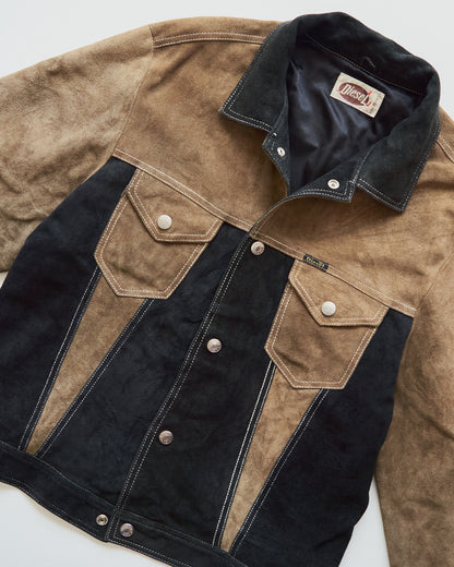【SIZE M-L】90s DIESEL Suede Two-Tone Trucker Jacket / Beige Black