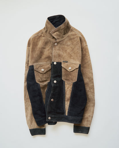【SIZE M-L】90s DIESEL Suede Two-Tone Trucker Jacket / Beige Black