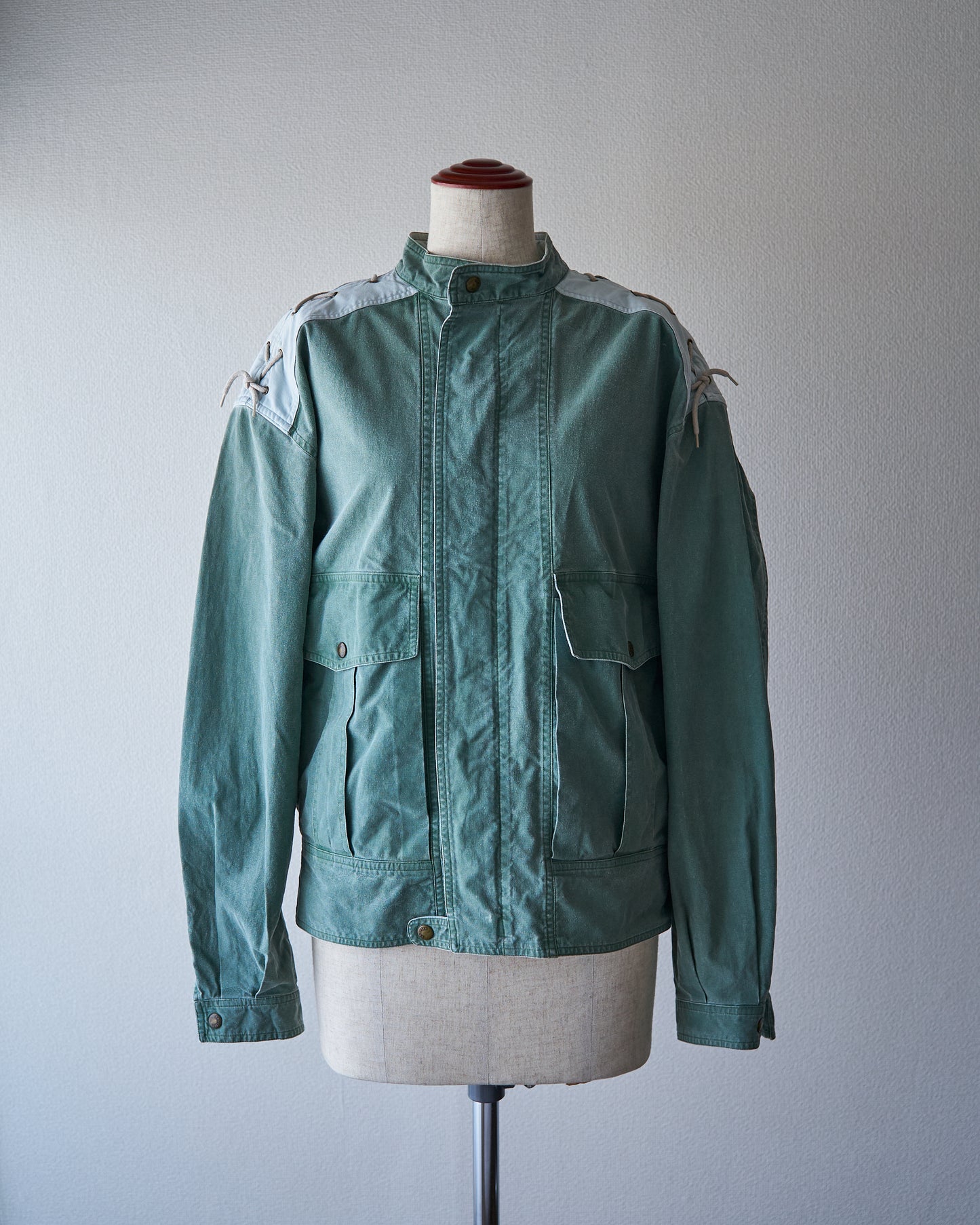 90s ALLEGRI Two-Tone  Lace-Up Shoulder Cotton Blouson / Sage