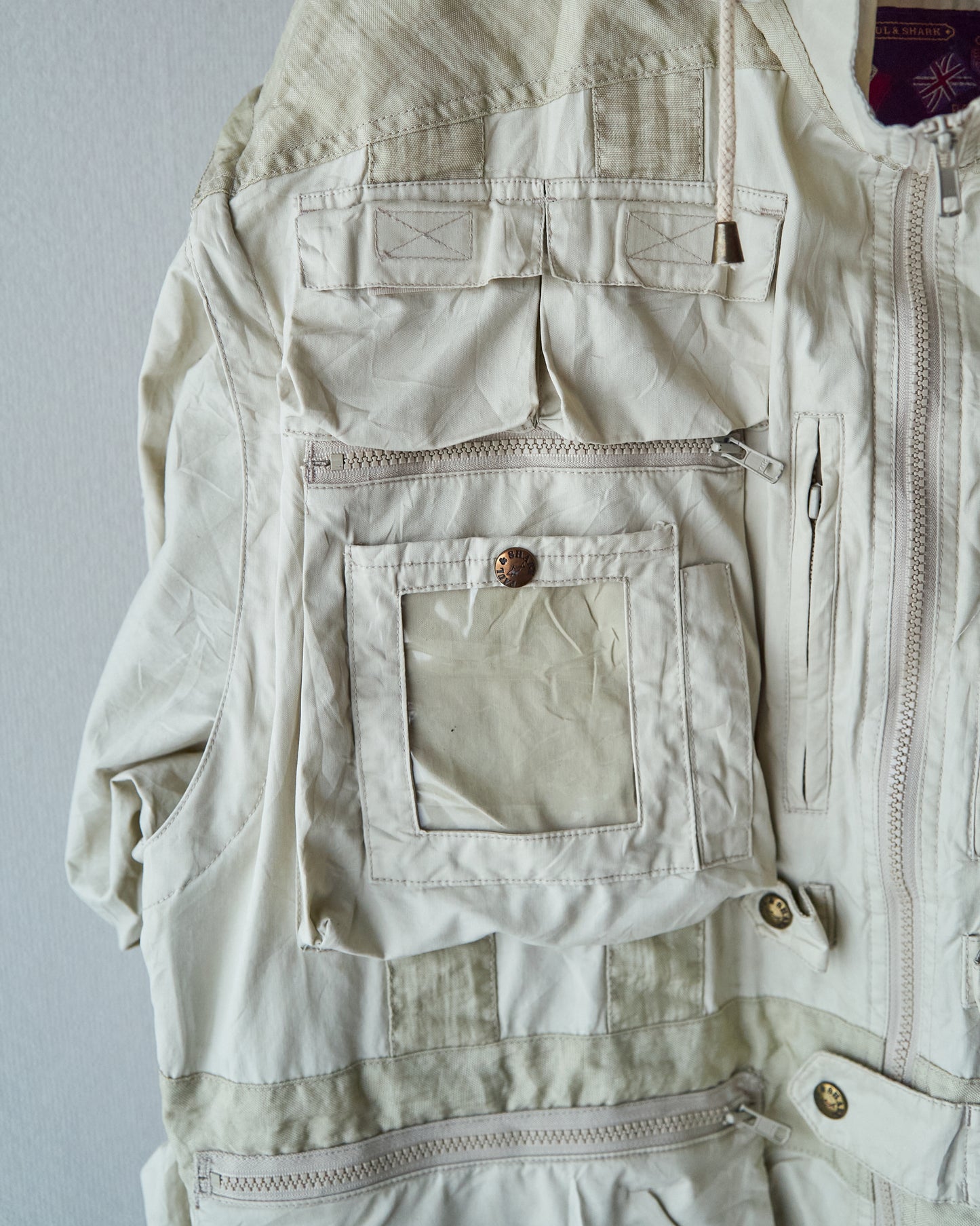 90-00s PAUL & SHARK Cotton Multi-Pocket Detachable-Sleeve Photographer Jacket / Ecru