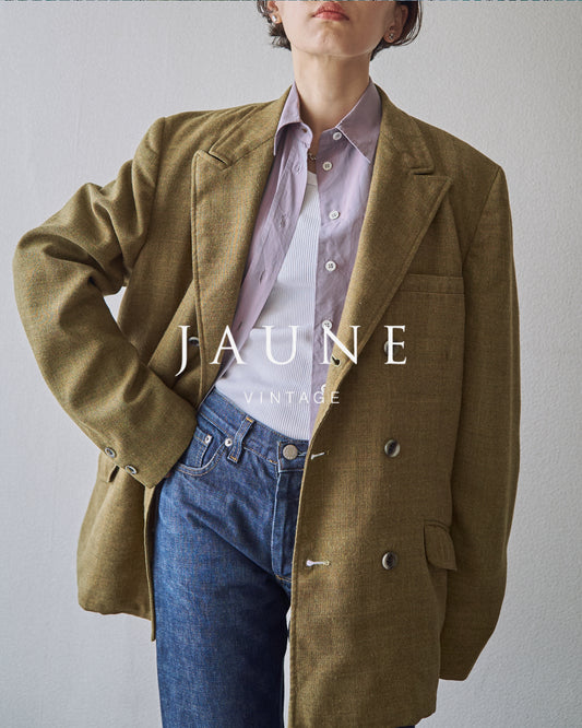 【SIZE M】70s Notch Lapel Double Breasted Tailored Jacket / Mustard Olive