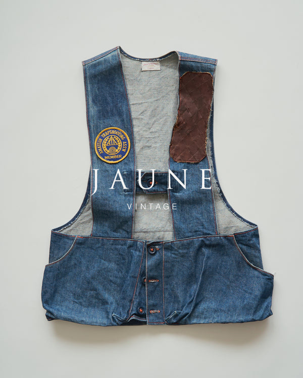 【SIZE M】60-70s Denim Leather Recoil-Pad  Shooting Vest / Orange Stitch