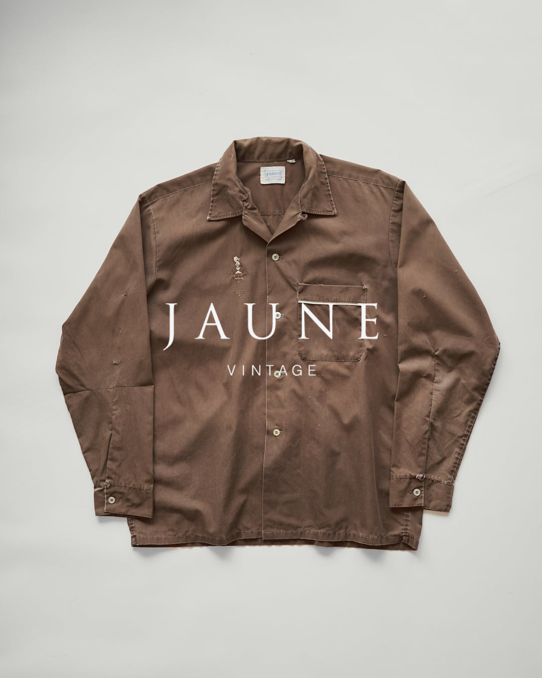 【Size S-M】 -60s BRENT  Chess Emblem Loop Collar Cotton Shirt / Brown