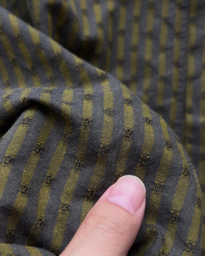 【Size S-M】80-90s RENOMA PARIS Cotton Dobby-Striped Balloon Sleeve Shirt / Mustard Grey × Charcoal